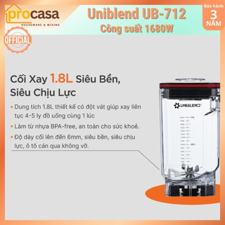 Máy xay sinh tố công nghiệp Uniblend UB-712 - 1680W - Xay đá cực tốt cho quán và nhà hàng