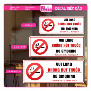 Decal Cấm Hút Thuốc, Sticker Biển Báo Không Hút Thuốc Dùng Cho Quán Nước, Quán Ăn, Công Ty, Nơi Công Cộng, Chống Nước.