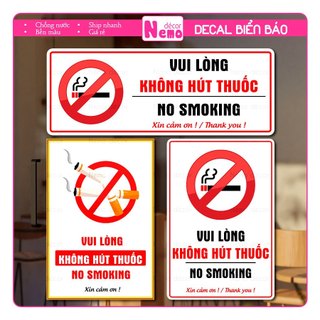 Decal Cấm Hút Thuốc, Sticker Biển Báo Không Hút Thuốc Dùng Cho Quán Nước, Quán Ăn, Công Ty, Nơi Công Cộng, Chống Nước.