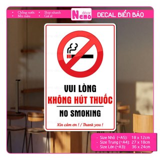 Decal Cấm Hút Thuốc, Sticker Biển Báo Không Hút Thuốc Dùng Cho Quán Nước, Quán Ăn, Công Ty, Nơi Công Cộng, Chống Nước.