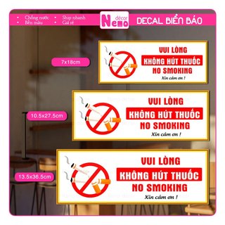Decal Cấm Hút Thuốc, Sticker Biển Báo Không Hút Thuốc Dùng Cho Quán Nước, Quán Ăn, Công Ty, Nơi Công Cộng, Chống Nước.