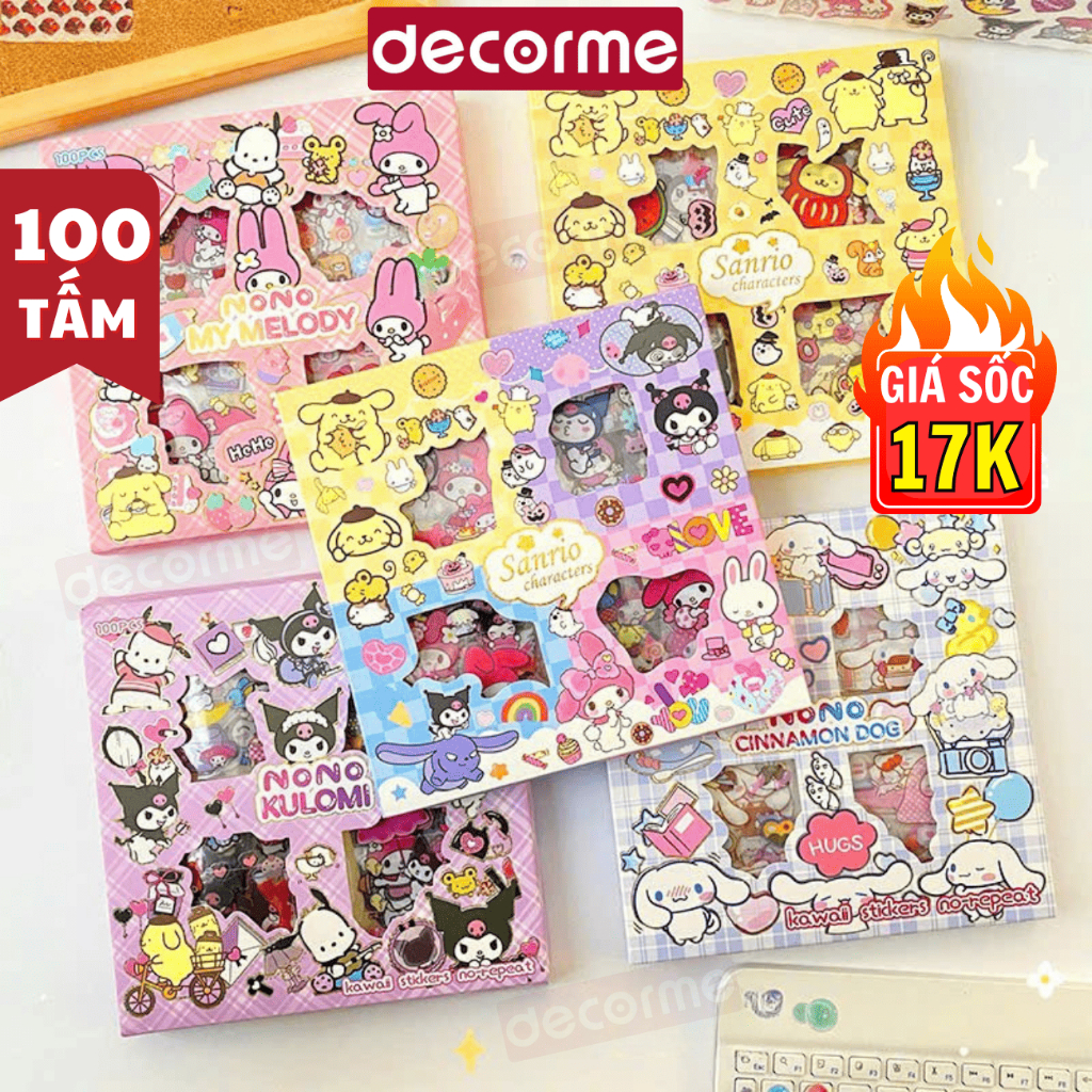 Hộp 100 Sticker Chủ Đề SANRIO cắt sẵn sticker color palette phụ kiện ...