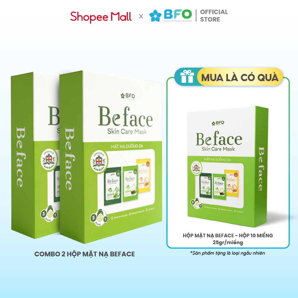 Ảnh Mặt Nạ Dưỡng Ẩm Tinh Chất Trà Xanh Tràm Trà Cám Gạo BFO Beface Hộp 10 Miếng 1
