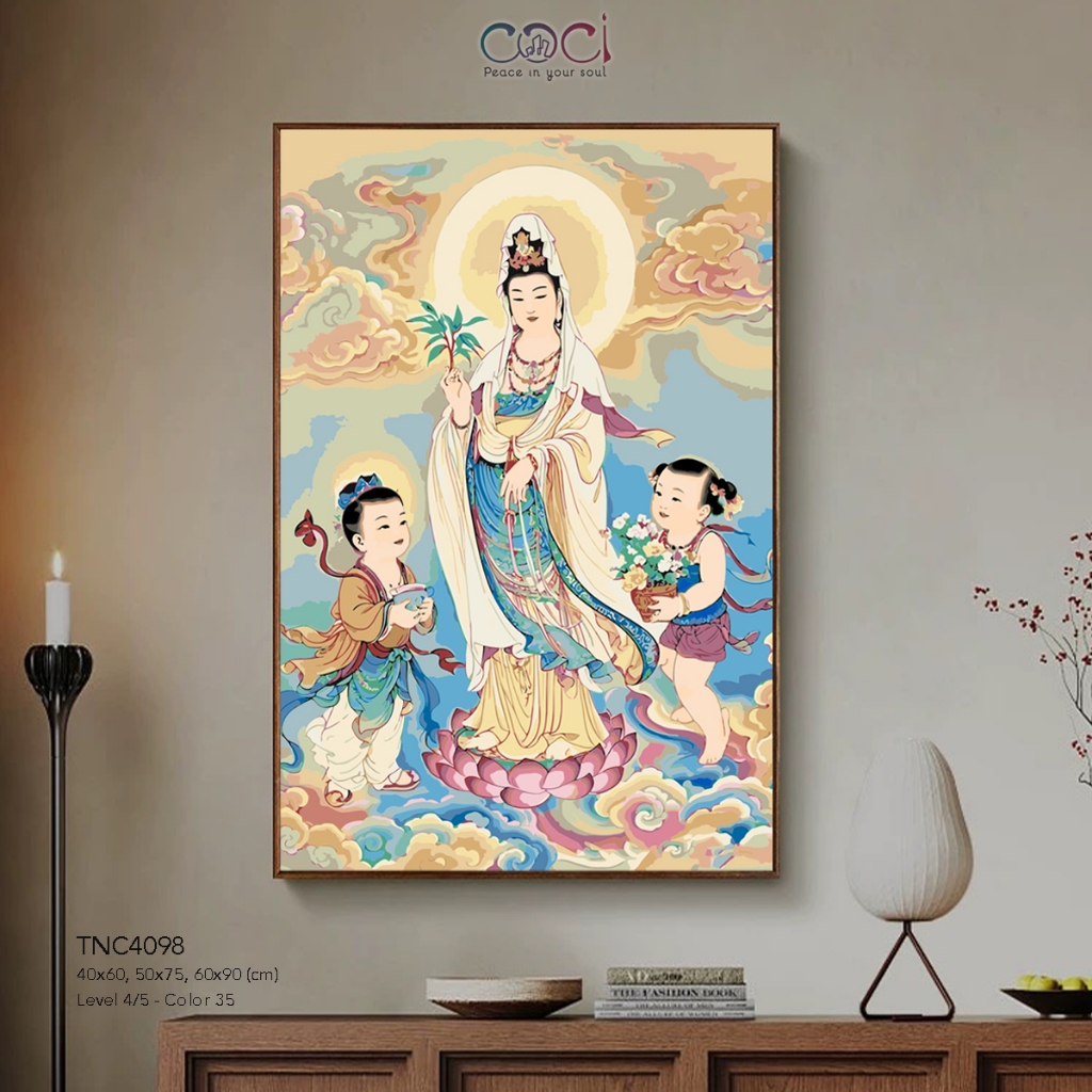 Tranh Tô Màu Số Hóa Phật Giáo Quan Thế Âm Bồ Tát COCI Số Hóa Tự Tô Decor Làm Quà Tặng TNC4098
