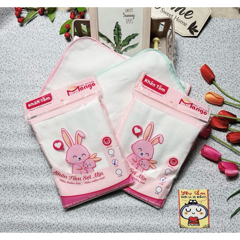 ( Sỉ 2) Khăn tắm thỏ Marigo Phú Đô 100% cotton cao cấp mềm mại, thấm hút tốt kích thước 85x74cm