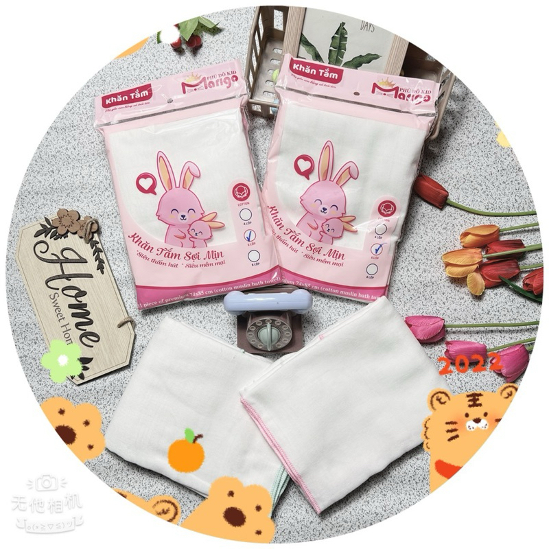 ( Sỉ 2) Khăn tắm thỏ Marigo Phú Đô 100% cotton cao cấp mềm mại, thấm hút tốt kích thước 85x74cm