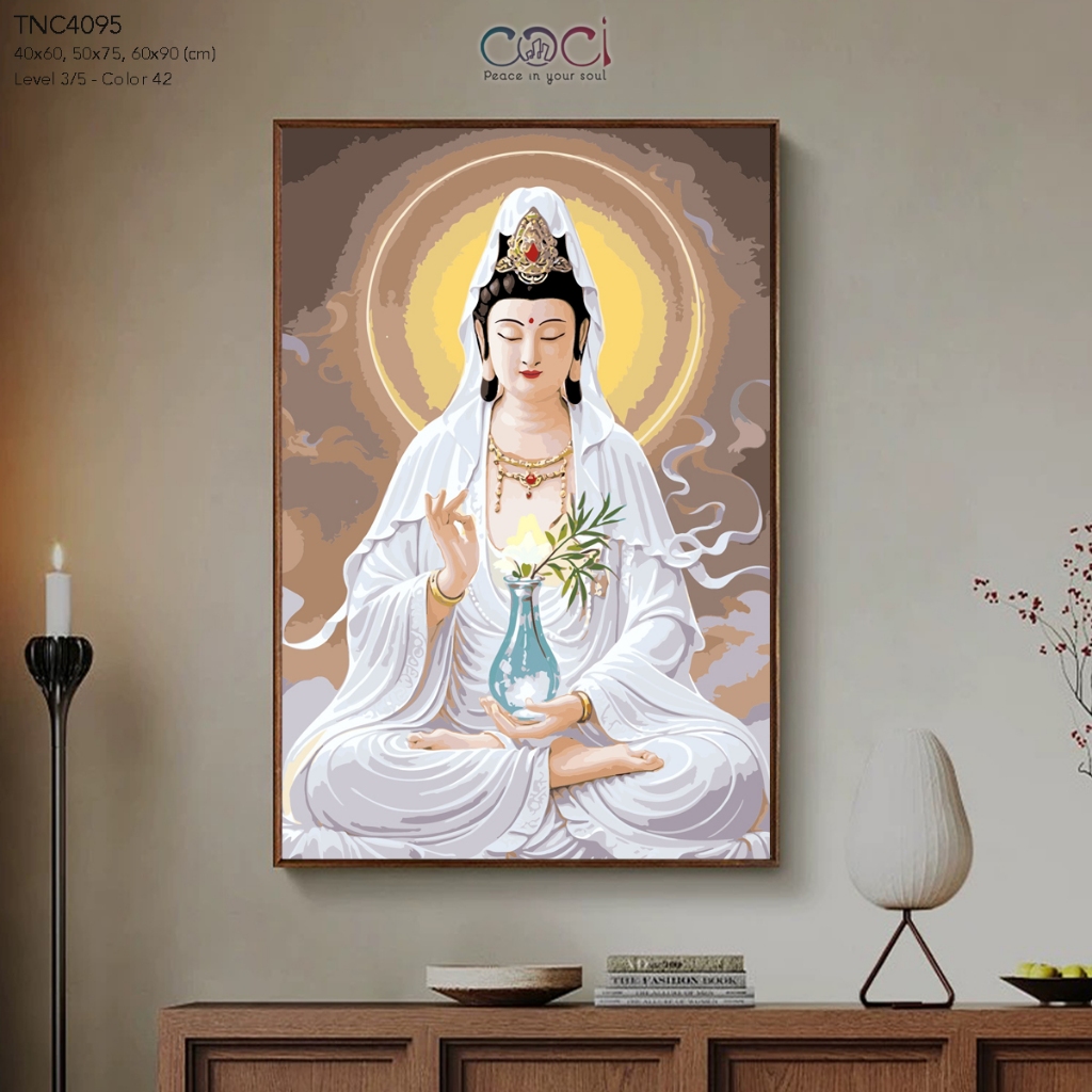 Tranh Tô Màu Theo Số Quan Thế Âm Bồ Tát Phật Giáo COCI Tự Tô Có Khung Décor Làm Quà Tặng TNC4095