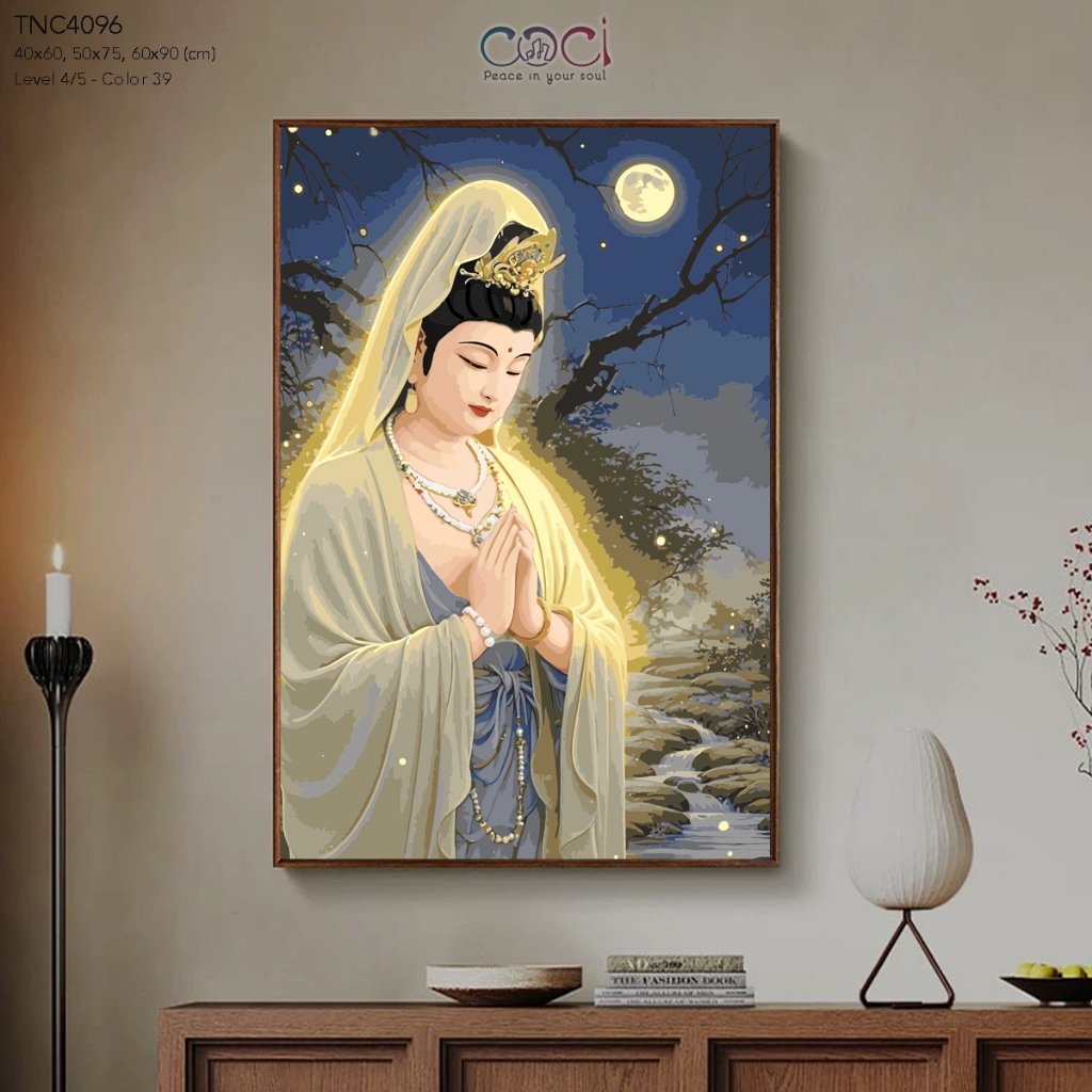 Tranh Tô Màu Số Hóa Quan Thế Âm Bồ Tát COCI Tự Tô Màu Theo Số Khổ Lớn Decor Làm Quà Tặng TNC4096