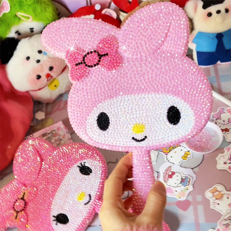 Diy Gương Trang Điểm Gương Mèo Kitty Handmade Kim Cương Đầy Đủ Combo ( Gương + Đá + Keo + Bộ Đính)