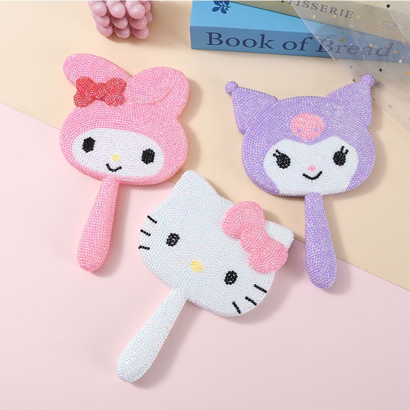 Diy Gương Trang Điểm Gương Mèo Kitty Handmade Kim Cương Đầy Đủ Combo ( Gương + Đá + Keo + Bộ Đính)