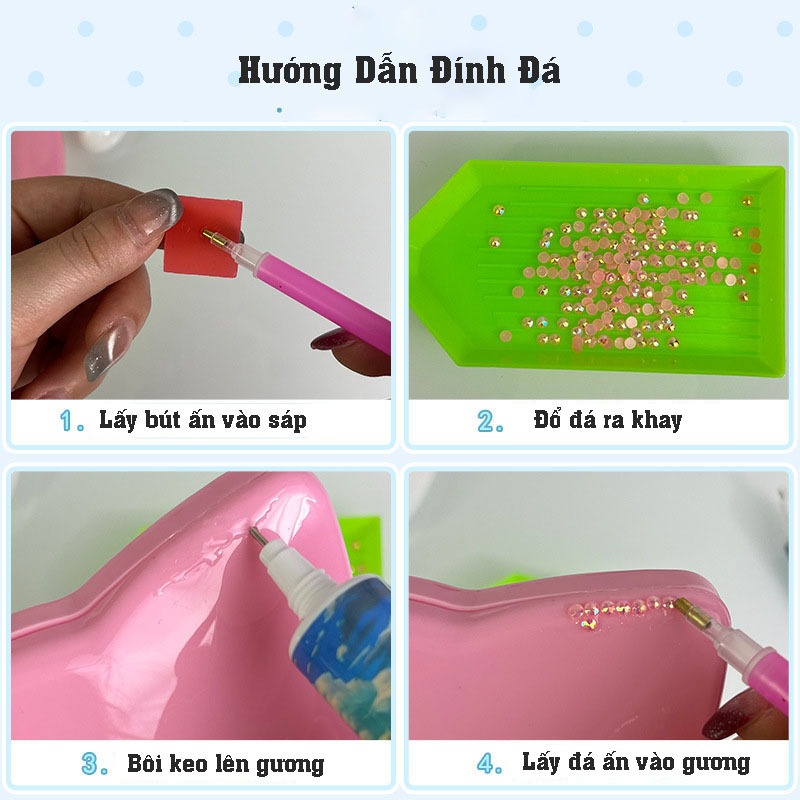 Diy Gương Trang Điểm Gương Mèo Kitty Handmade Kim Cương Đầy Đủ Combo ( Gương + Đá + Keo + Bộ Đính)