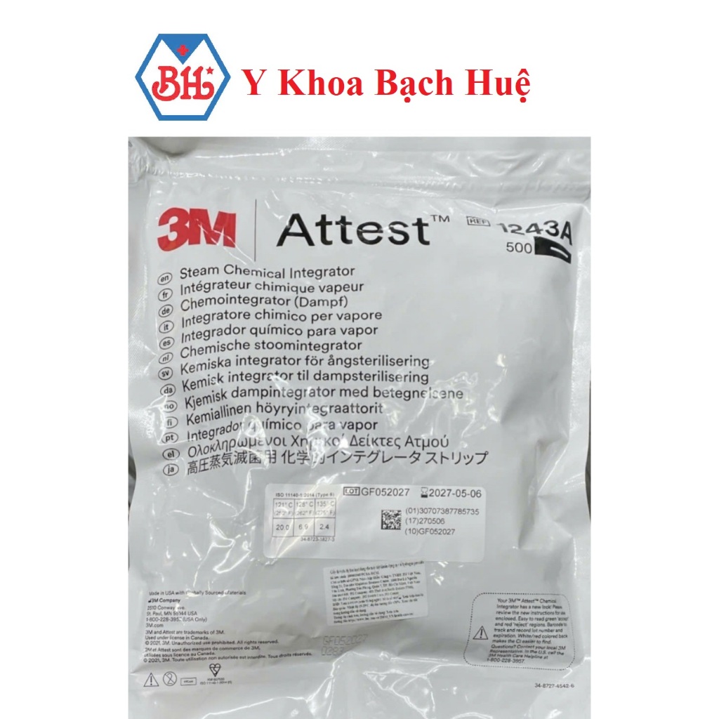 Gói 500 test.Test 1243A-3M  chỉ thị hoá học.Test sinh học kiểm tra tiệt trùng/ test thử áp suất gói dụng cụ
