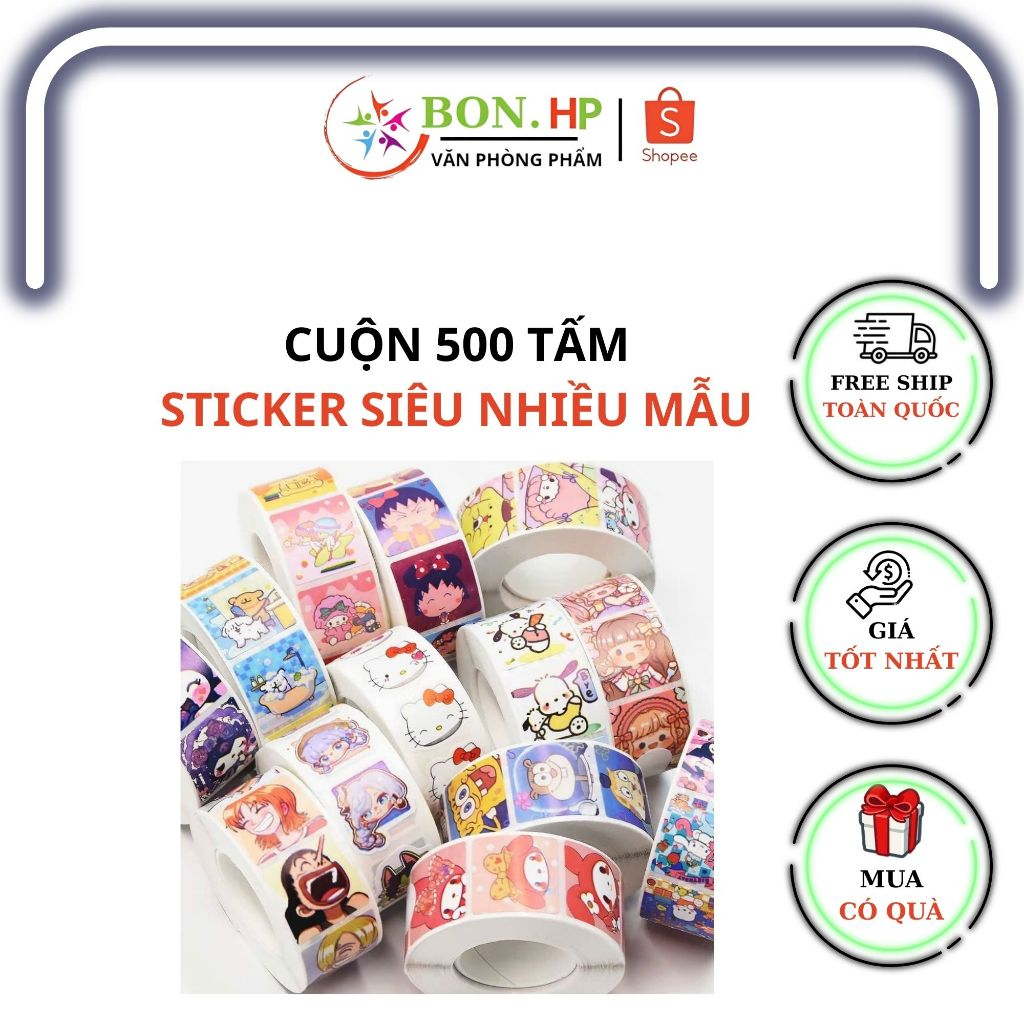 Cuộn 500 Sticker , Sticker Tém Dán BON.HP Hình Dán Trang Trí Dễ Thương ...