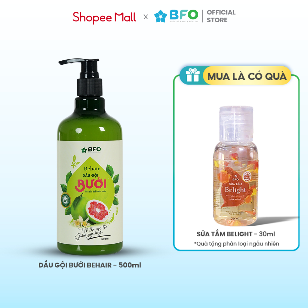 Ảnh (TẶNG SỮA TẮM 3OML) Dầu Gội Dầu Xả và Xịt Dưỡng Tóc Dưỡng Tóc Tinh Dầu Bưởi BFO Behair 500ml 1