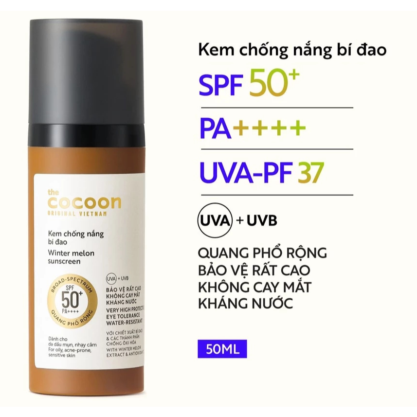 Sữa chống nắng bí đao - Ráo mịn tự nhiên SPF 50+, UVA-PF 62.6 Cocoon 50ml