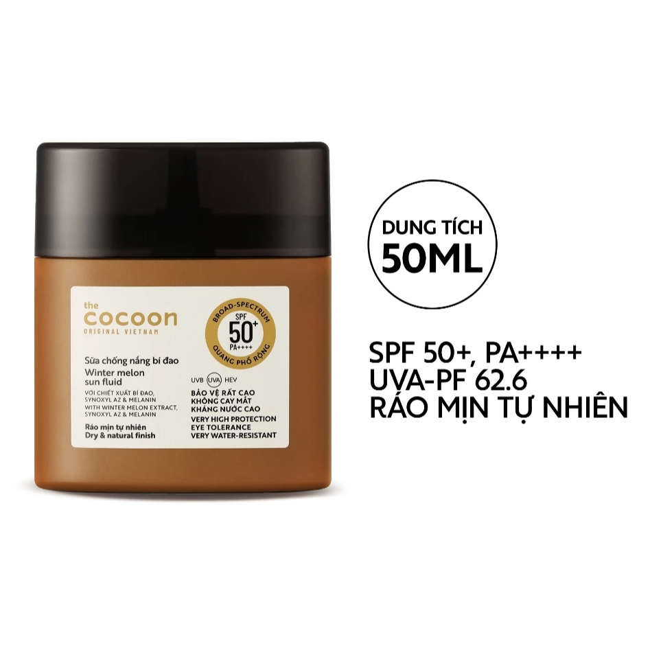 Sữa chống nắng bí đao - Ráo mịn tự nhiên SPF 50+, UVA-PF 62.6 Cocoon 50ml