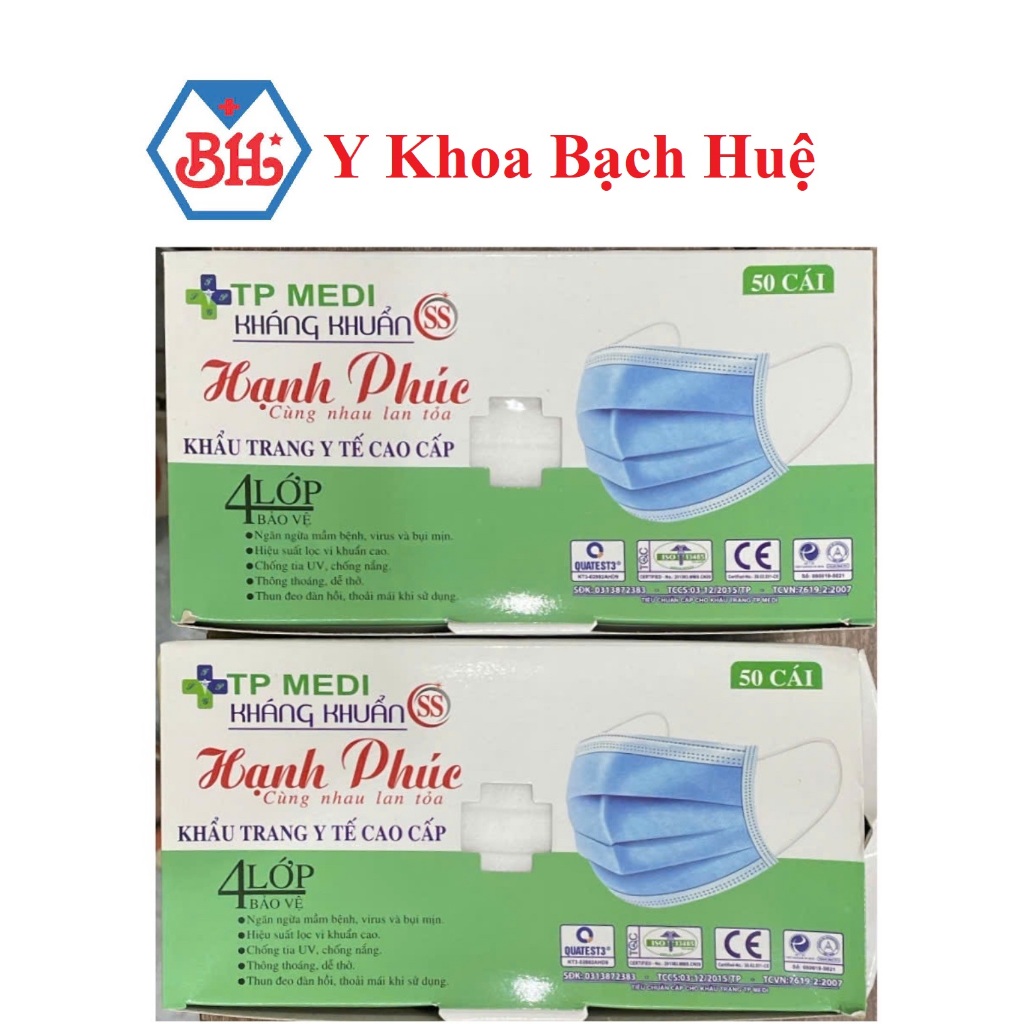 Khẩu trang y tế 4 lớp kháng khuẩn ( hộp 50 cái).Khẩu trang 4 lớp màu Trắng,Xanh, Xám chống bụi ,siêu mịn