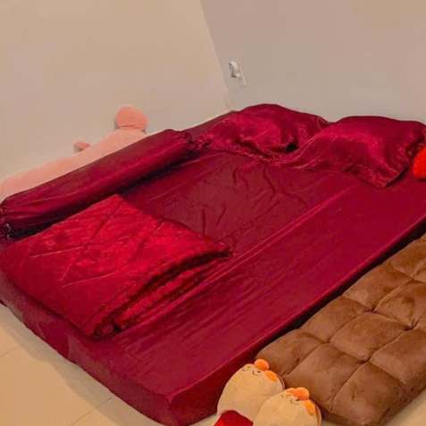 Bộ Phi Lụa Trải Nệm - Nguyên Bộ Phi Lụa Màu Đỏ Đô