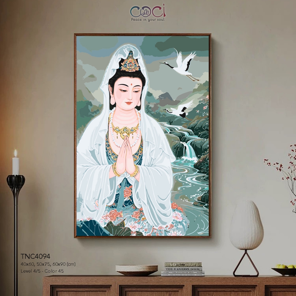 Tranh Tô Màu Theo Số Phật Giáo Quan Thế Âm Bồ Tát COCI Tự Tô Có Khung Décor Làm Quà Tặng TNC4094