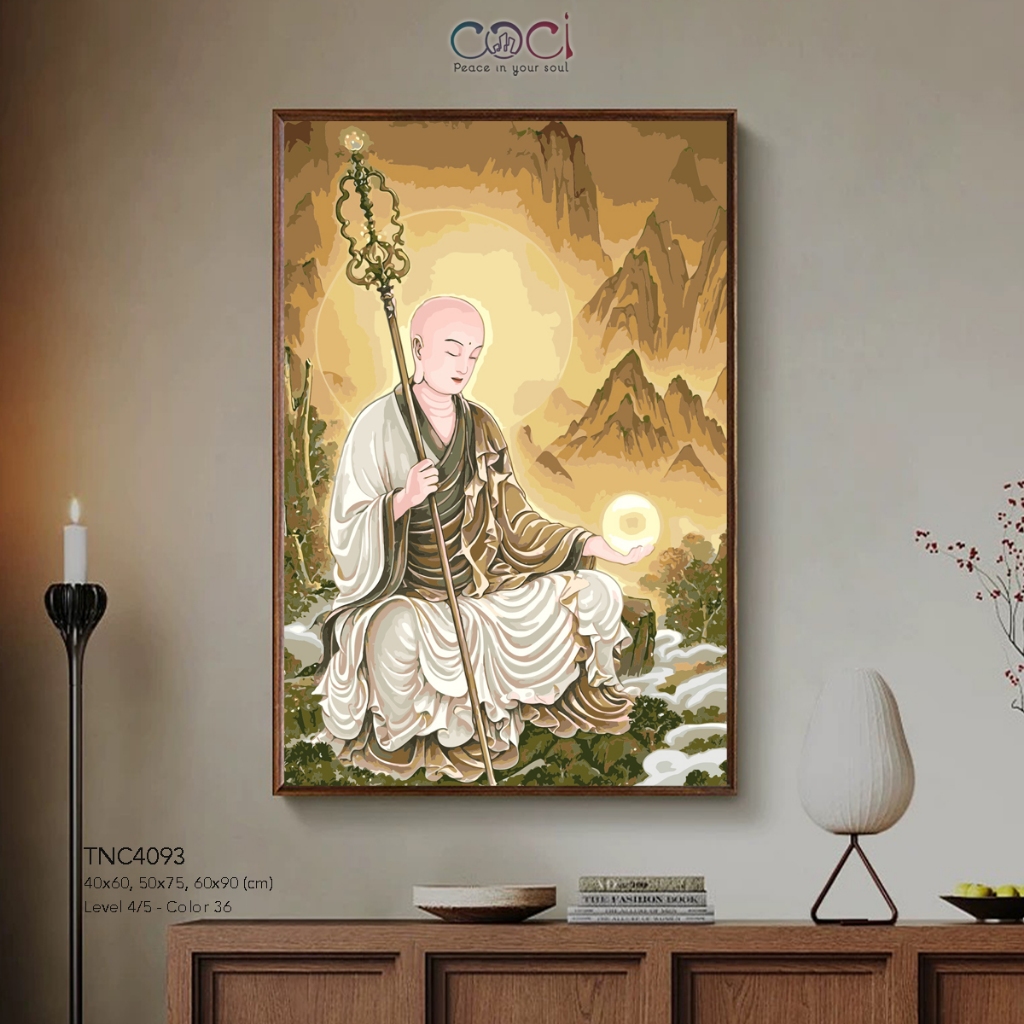 Tranh Số Hóa Đức Phật Địa Tạng Vương Bồ Tát COCI Tô Màu Theo Số Có Khung Decor TNC4093