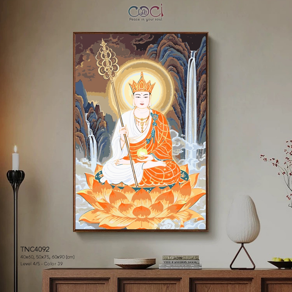 Tranh Tô Màu Số Hóa Đức Phật Địa Tạng Vương Bồ Tát COCI Tô Màu Theo Số Có Khung TNC4092