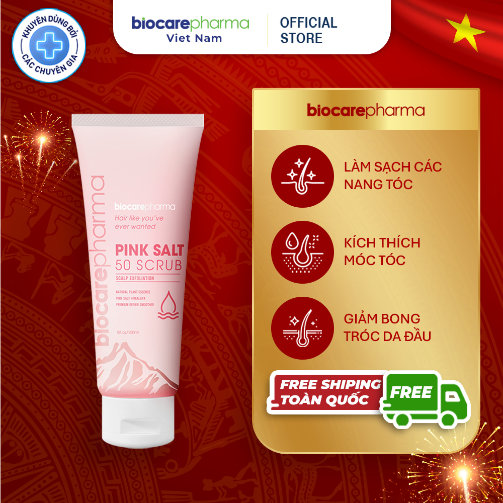 Ảnh Tẩy tế bào chết da đầu muối hồng Himalaya - Biocare Pharma - Giảm gàu - giảm bết tóc - giúp phồng tóc - 50gr và 150gr. 1