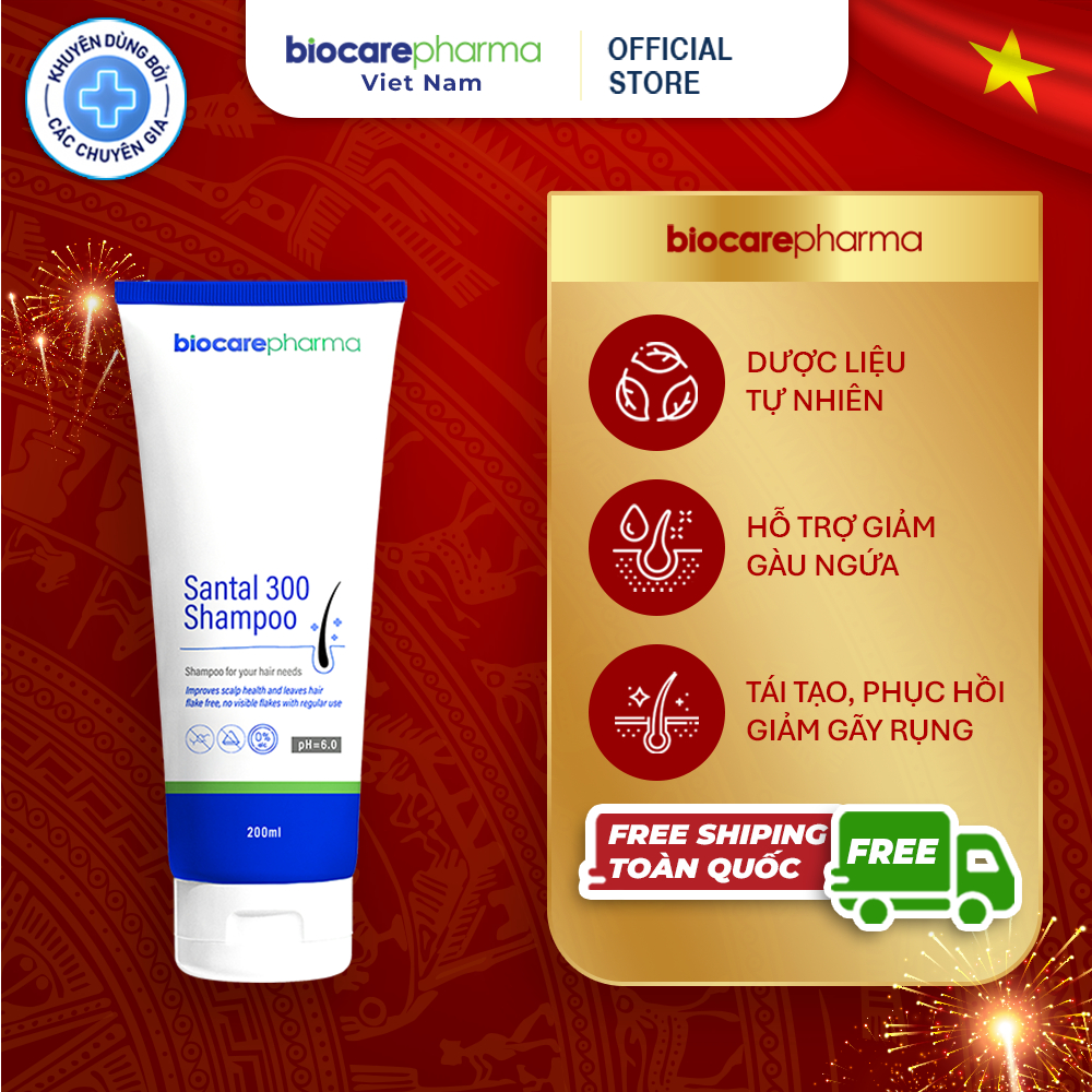 Ảnh Dầu gội giảm gàu nấm ngứa Santal 300 shampoo mẫu tuýp 200ml | Biocarepharma 1