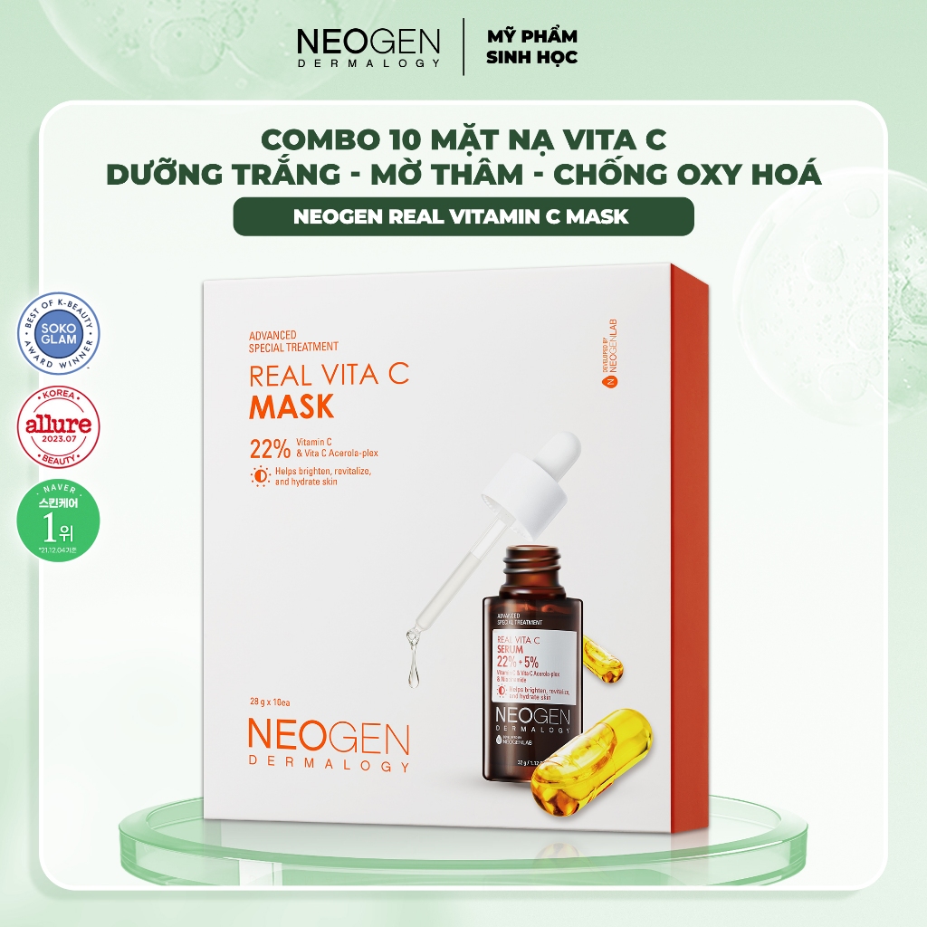 Ảnh Combo 10 Mặt Nạ Serum x3 Dưỡng Trắng Mờ Thâm Neogen Real Vita C 22% Mask 28g 1