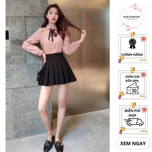 Chân Váy Tennis Nữ xinh xắn Xếp Ly Cạp Cao Có Quần Bảo Hộ