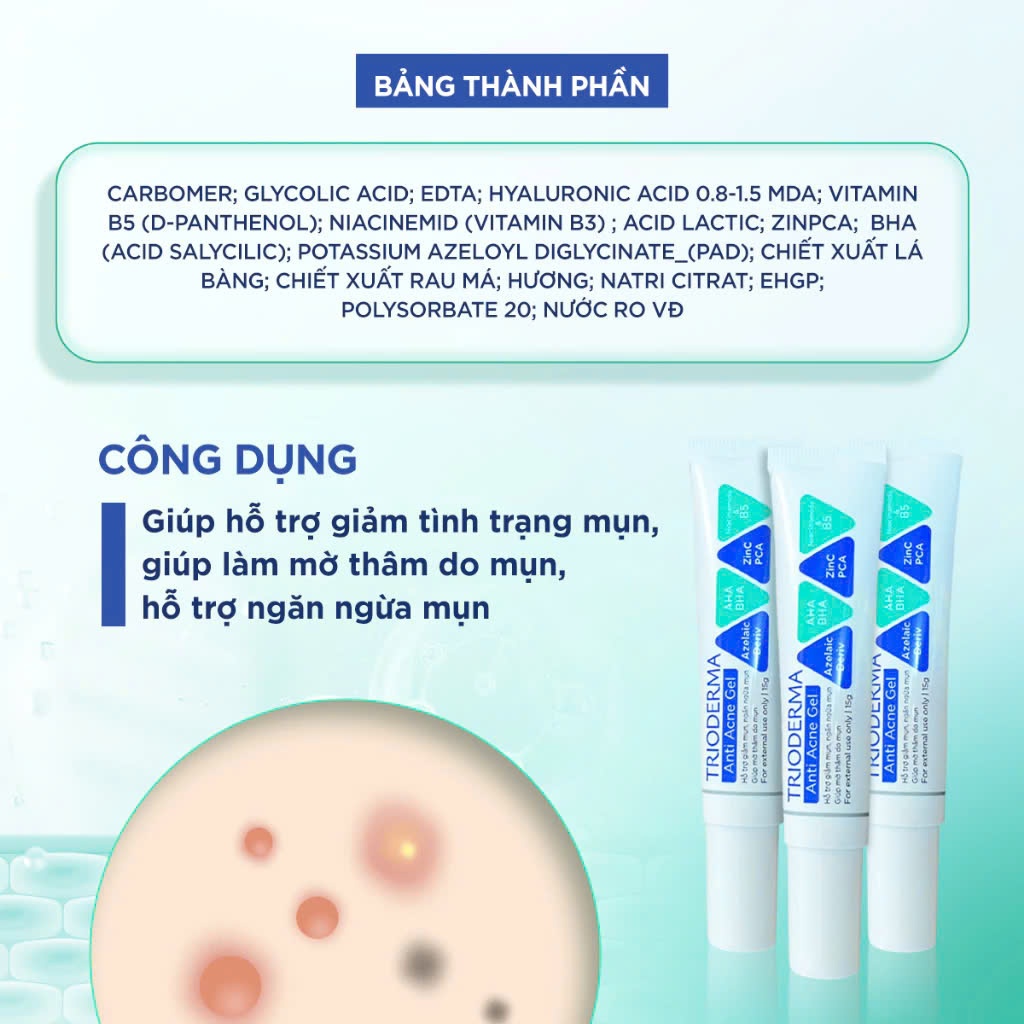 Ảnh Gel giảm mụn Trioderma tuýp 15g 3