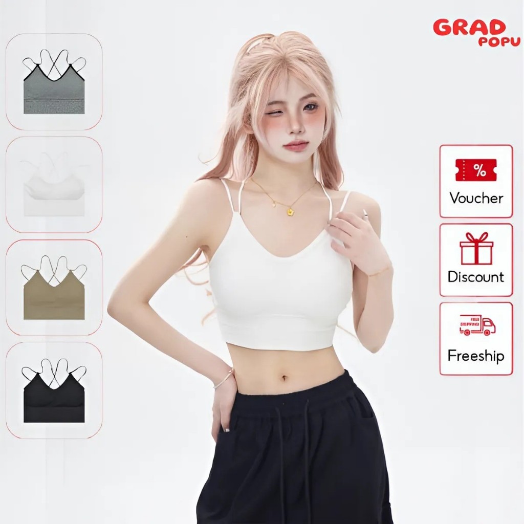 Áo hai dây có mút ngực GRADPOPU PB01 thiết kế dây treo tiện dụng, áo bra tập yoga thể thao nhiều màu thoáng mát