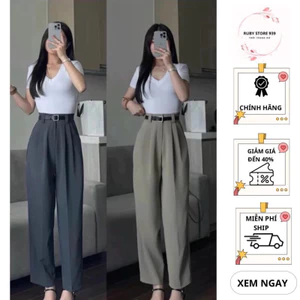 Quần Baggy Công Sở Nữ Lưng Cạp Cao (Chất Gold Nhật) Mềm Mịn Dáng Thụng Dài 92-93cm