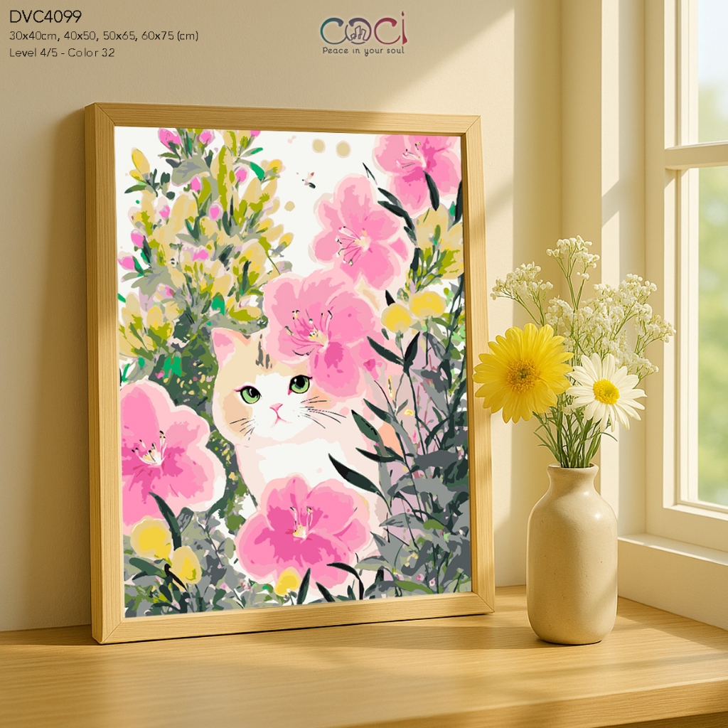 Tranh Số Hoá Seri Chữa Lành Mèo Và Hoa COCI Tô Màu Theo Số Có Khung Decor Làm Quà Tặng DVC4099