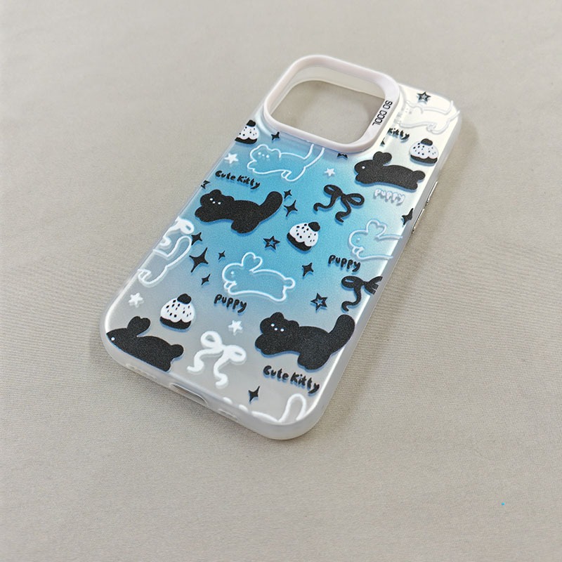 Ốp Lưng iPhone Mèo Đen & Thỏ Trắng Công Nghệ IMD| Tương Thích iPhone 16/15/14/13/12/11 Pro Max/XR/XS Max