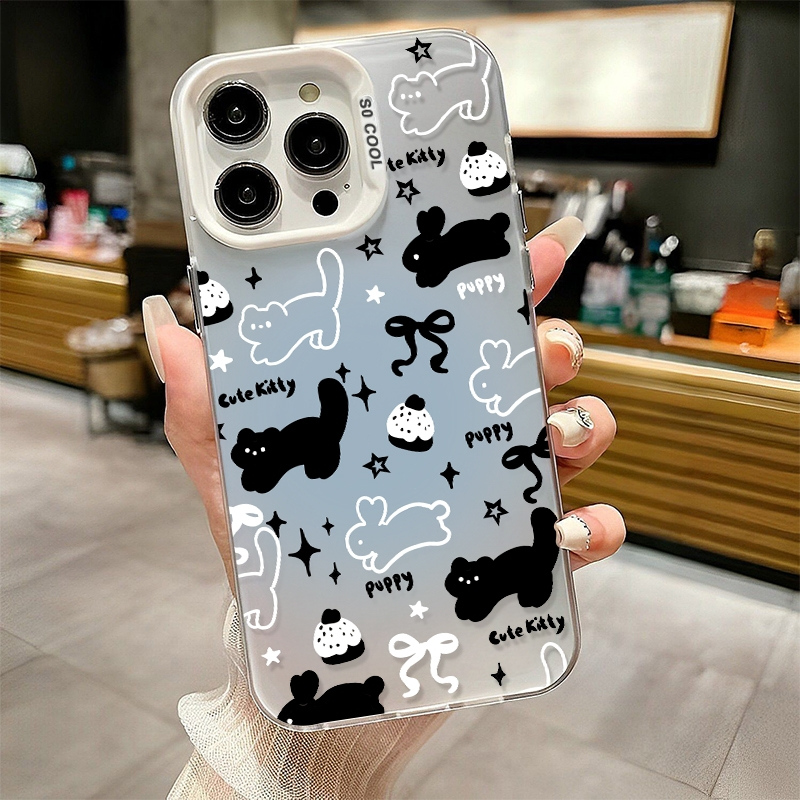 Ốp Lưng iPhone Mèo Đen & Thỏ Trắng Công Nghệ IMD| Tương Thích iPhone 16/15/14/13/12/11 Pro Max/XR/XS Max