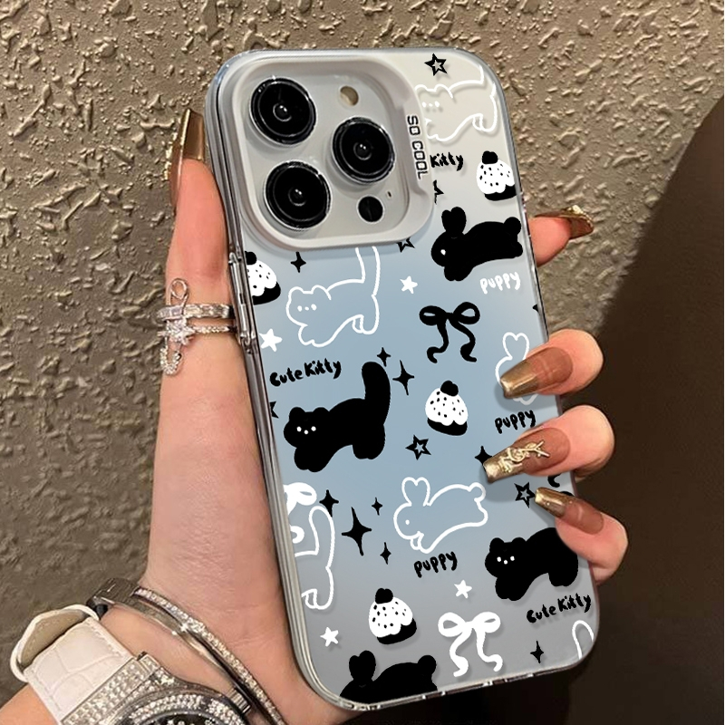Ốp Lưng iPhone Mèo Đen & Thỏ Trắng Công Nghệ IMD| Tương Thích iPhone 16/15/14/13/12/11 Pro Max/XR/XS Max