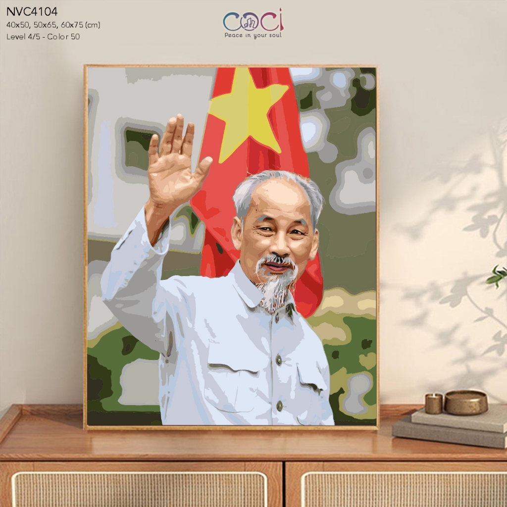 Tranh Bác Hồ Tự Tô Màu Theo Số Hóa Cho Người Lớn Có Khung Treo Tường NVC4104