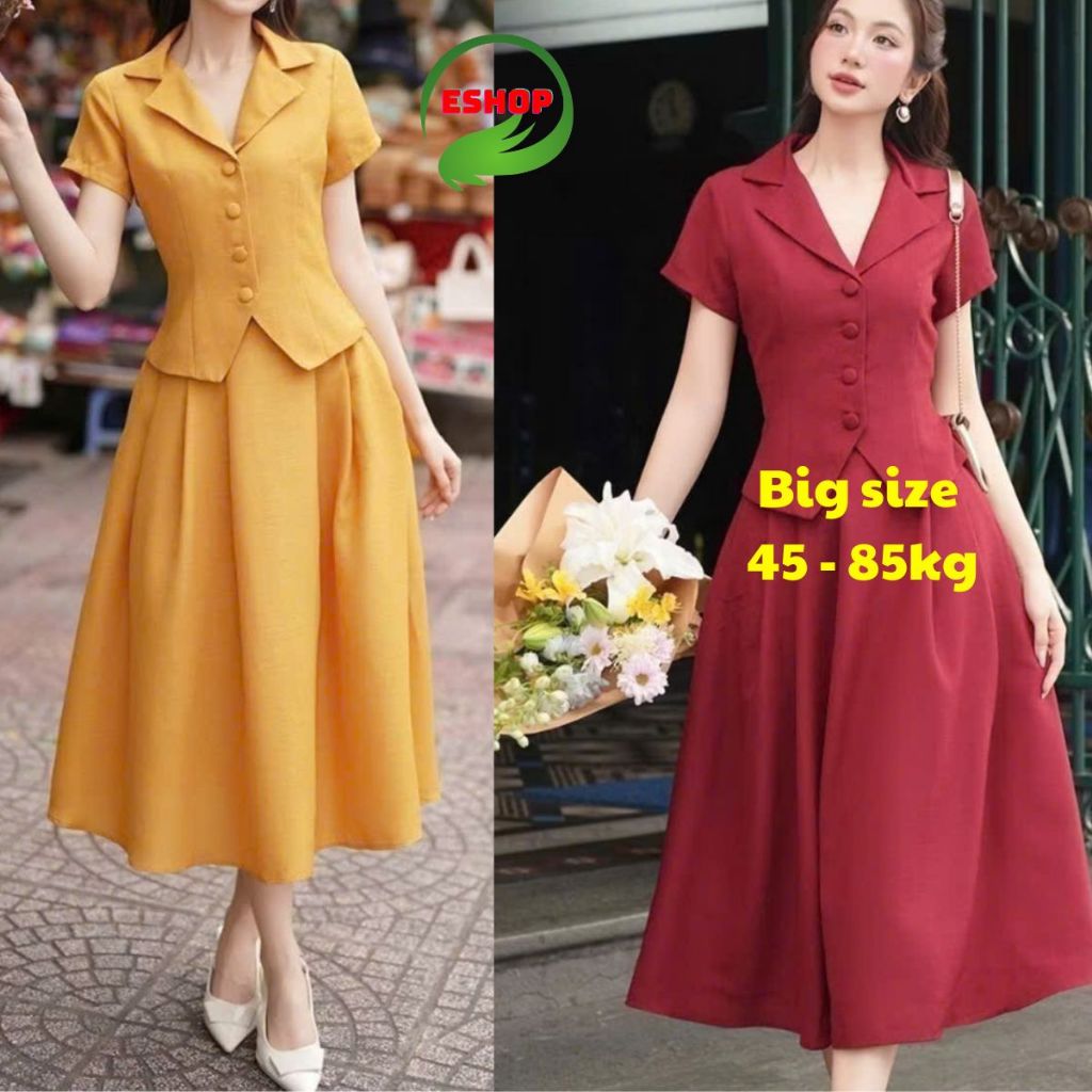 Set Chân Váy Xếp Li Dáng Dài - Áo Tay Ngắn Bigsize ESHOP Set Váy Dài Có Túi Áo Xinh Thiết Kế A395