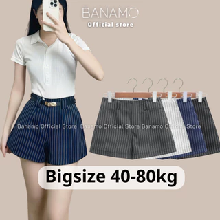 Quần short nữ BIGSIZE Banamo Fashion quần sooc kẻ sọc cạp cao tone dáng phong cách trẻ trung Hàn Quốc 9002