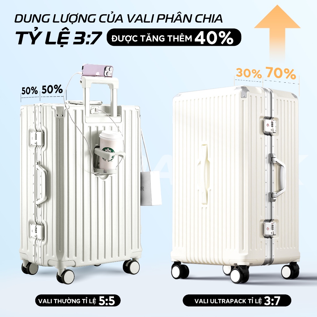Ảnh Vali Bamozo Khung Nhôm ULTRAPACK Size 22/24/28 Cao Cấp Tăng Sức Chứa Hành Lý 2