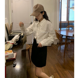 Áo sơ mi croptop nữ Forgirl sơ mi dáng ngắn cổ đức tay dài túi giả FG046