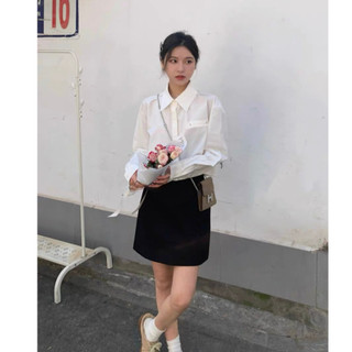Áo sơ mi croptop nữ Forgirl sơ mi dáng ngắn cổ đức tay dài túi giả FG046