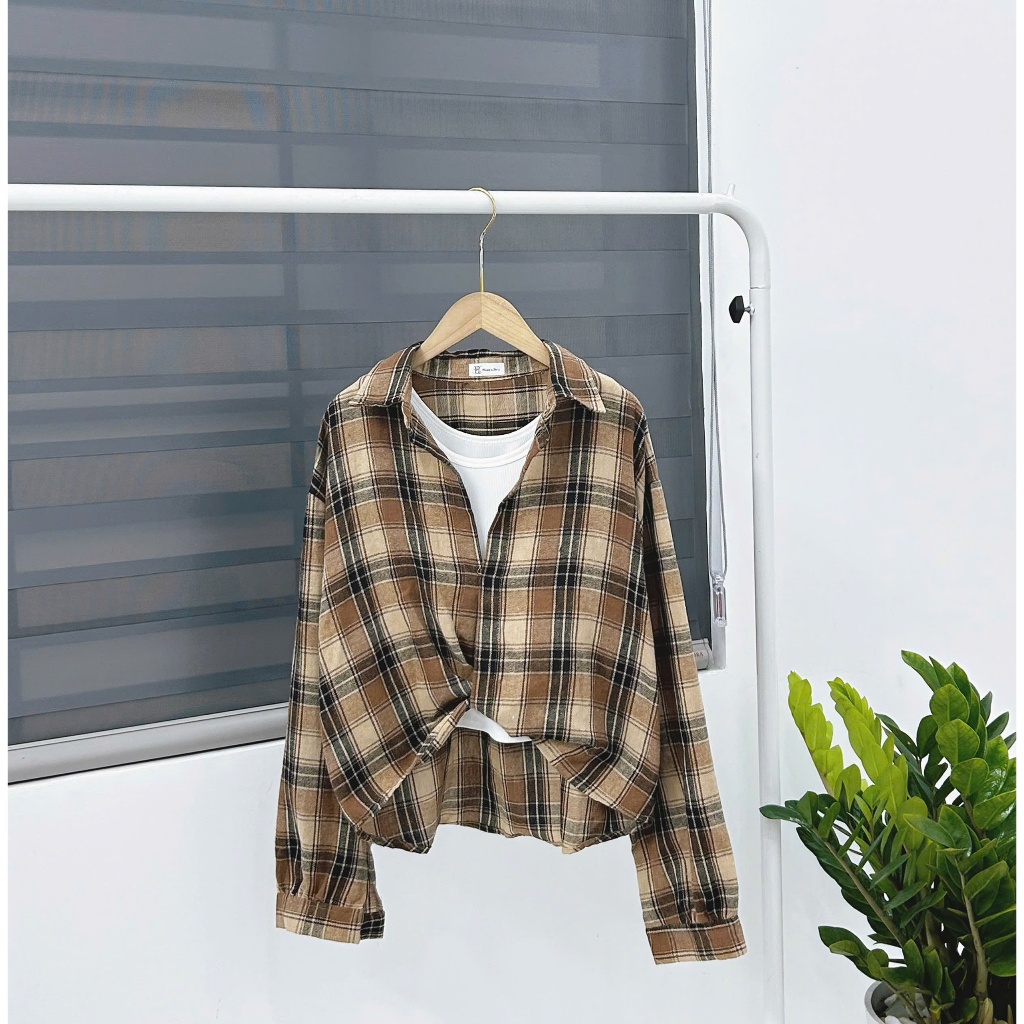 Áo Sơ Mi Nữ Caro Kiểu Soắn Lai Chéo Chất Vải Nỉ Bông Mềm Mịn Có Kèm Áo Balỗ Xinh Freesize
