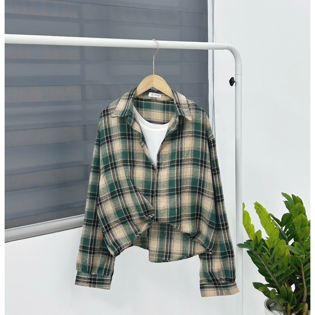 Áo Sơ Mi Nữ Caro Kiểu Soắn Lai Chéo Chất Vải Nỉ Bông Mềm Mịn Có Kèm Áo Balỗ Xinh Freesize
