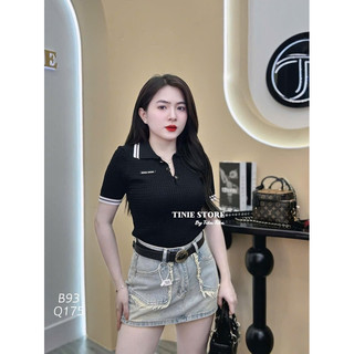 Áo len nữ cổ bẻ polo len mongtoghi free size hoạ tiết chữ ngang ngực mã 952