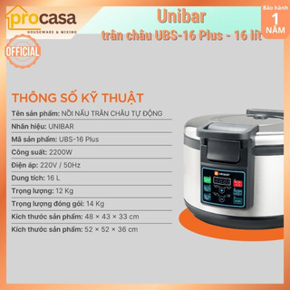 Nồi nấu trân châu tự động Unibar UBS-16 Plus - 16 lít - nấu tối đa 3kg trân châu