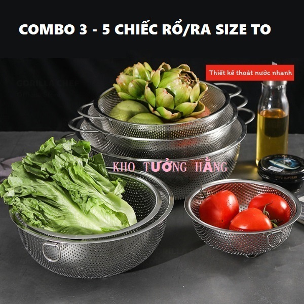 Rổ inox lỗ nhỏ 1 quai/2 quai rửa rau củ, vo gạo có quai treo vô cùng ...