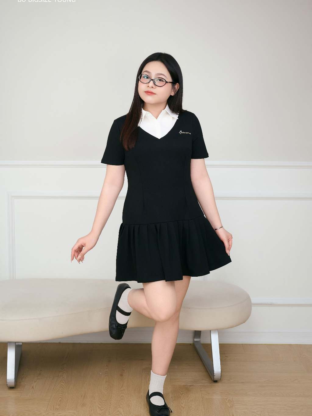 Ảnh Đầm thun phối sơ mi trắng BIGSIZE (55kg đến 95kg) – 25HYD214 - [BU Bigsize Young] 2