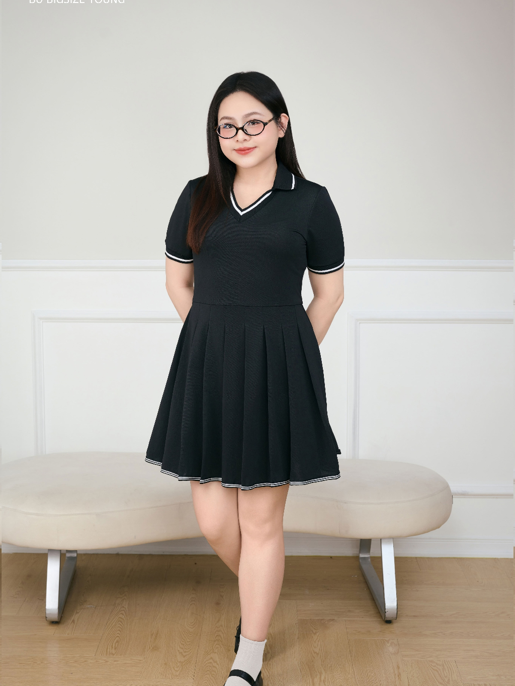 Ảnh Đầm polo cổ V xếp ly BIGSIZE (55kg đến 95kg) – 25HYD220 - [BU Bigsize Young] 2