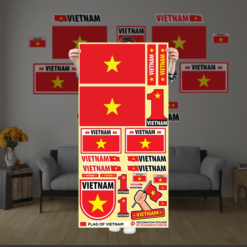 FLAG OF VIETNAM Decoration Sticker decal dán tường trang trí nhà cửa ...